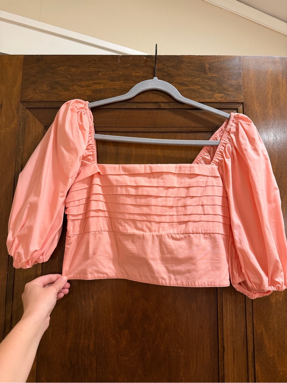 Abercrombie Pink Smocked Puff Sleeve Square Neck Top Size M